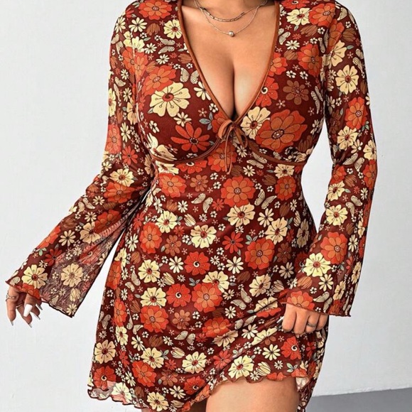 SHEIN Red and Orange Floral Mini Dress - Picture 3 of 4